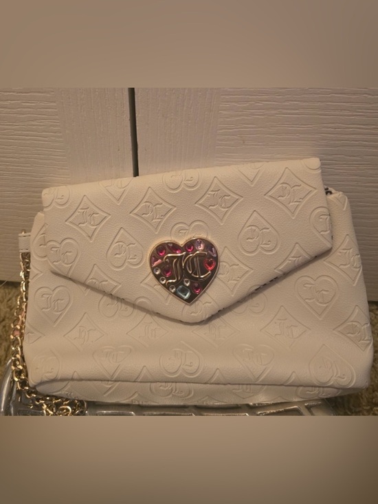 Juicy Couture Handbags - Juicy Couture White Embossed Heart Logo Wristlet with Multicolor Gem Plaque